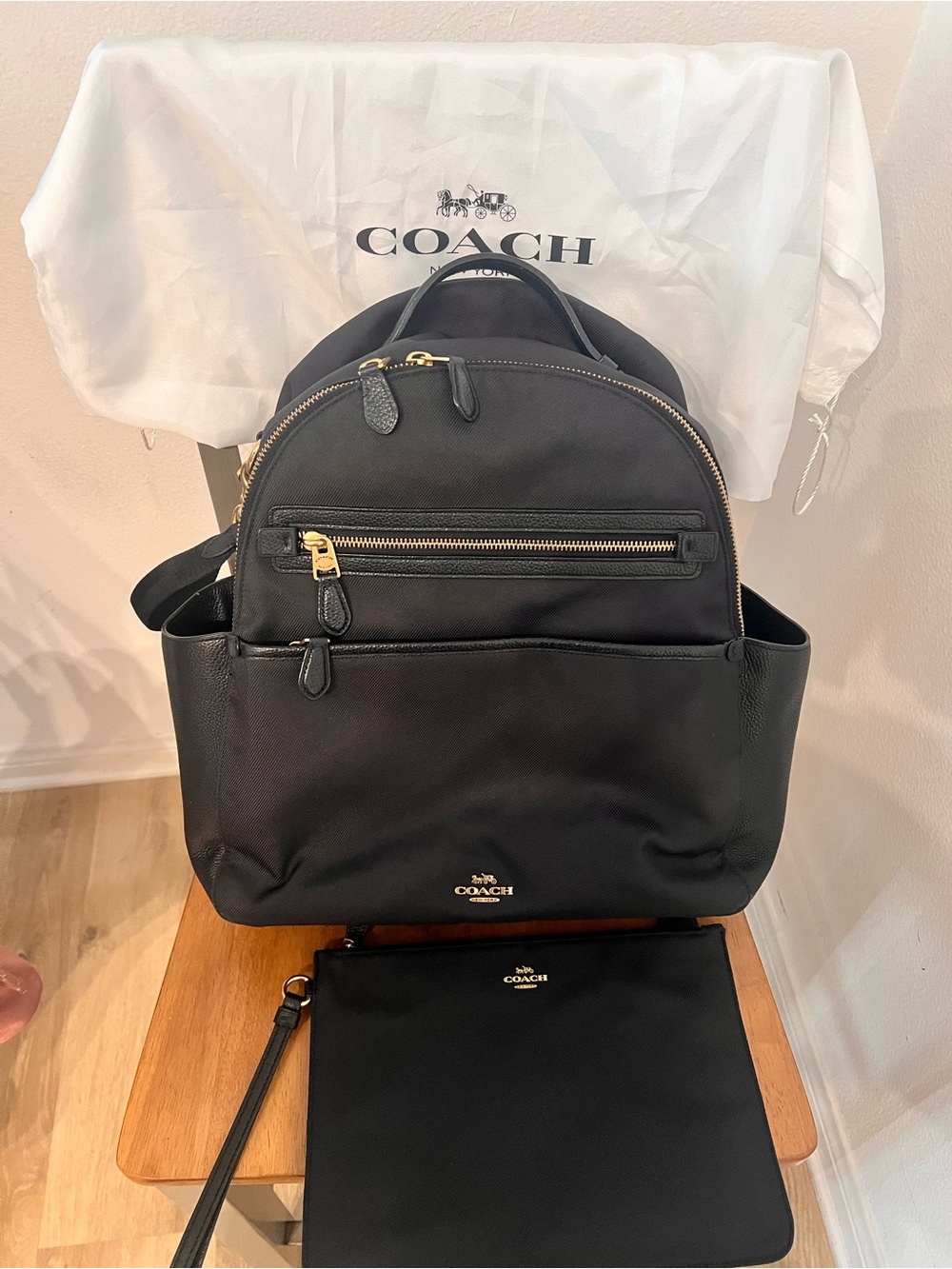 Coach Black Diaper backpack including matching wristlet
